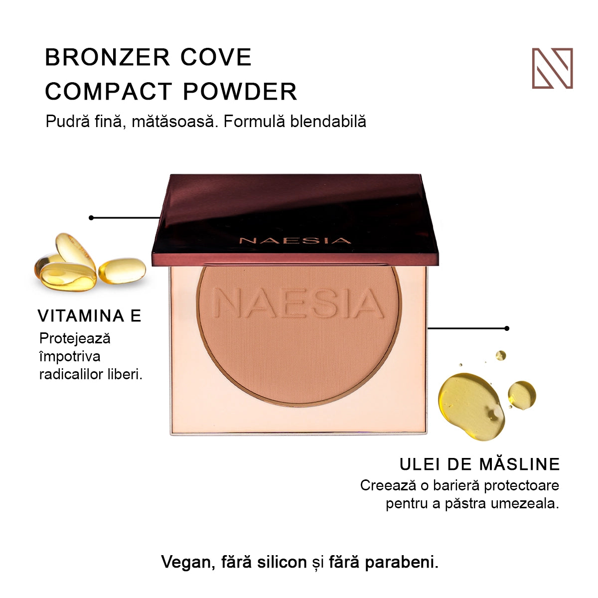 Bronzer Compact Mat Bronzer Cove cu Vitamina E si Ulei de Masline