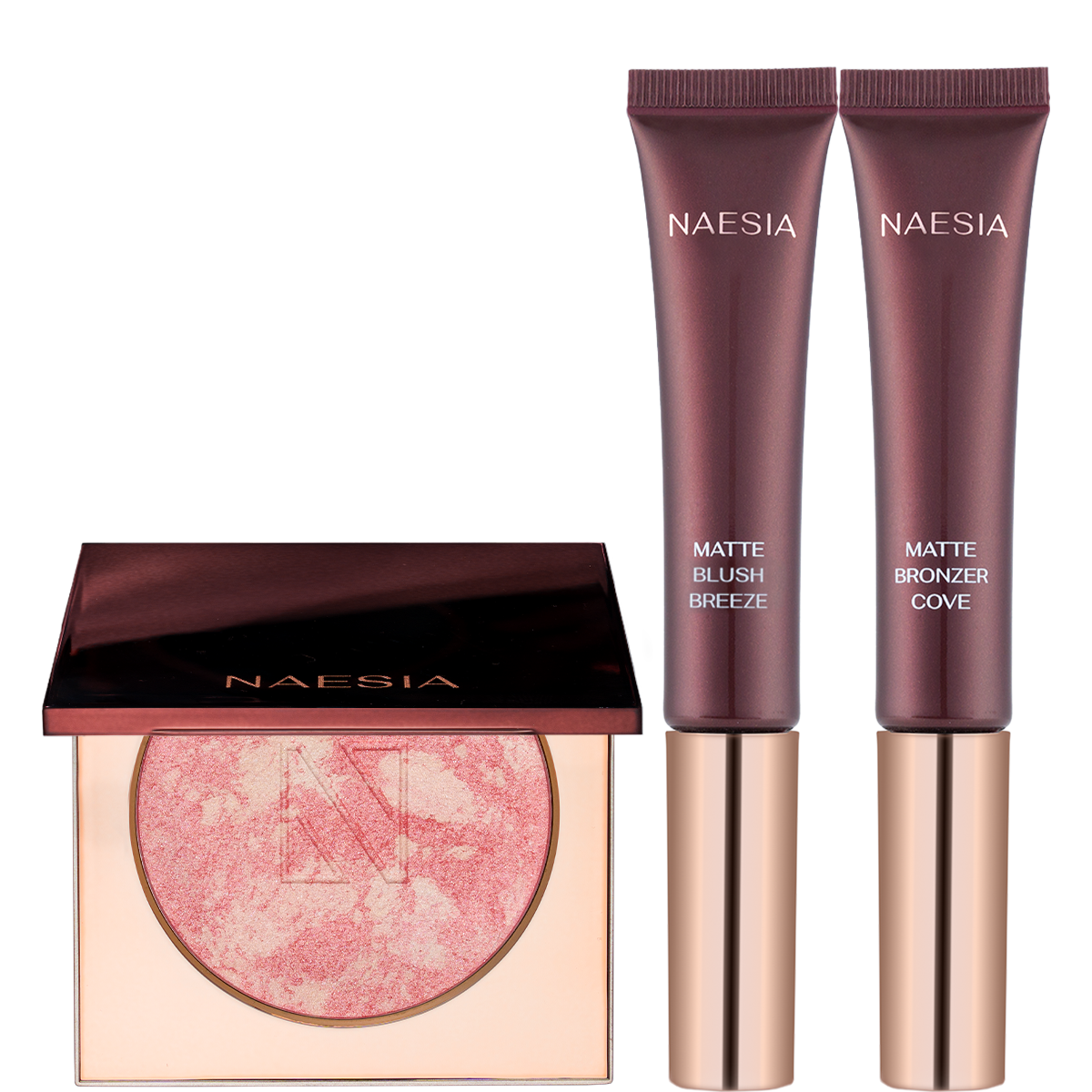 Set Bronzer Lichid Mat, Fard De Obraz Lichid si Iluminator Pudră Baked Highlighter