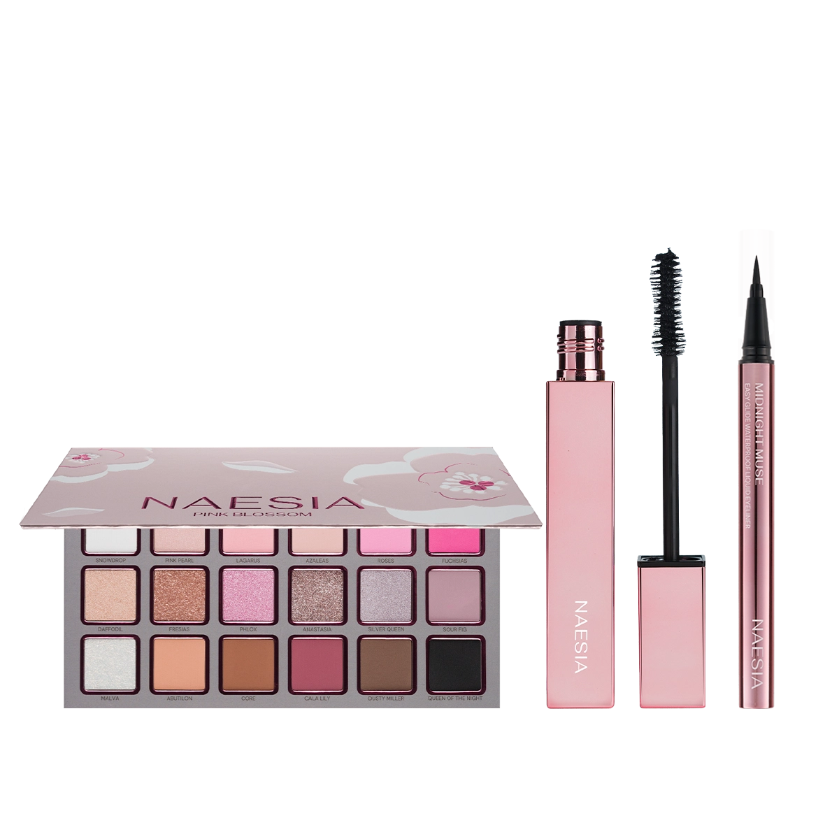 Set Paleta de Farduri Pink Blossom, Mascara 3 in 1 si Tus De Ochi Lichid Waterproof