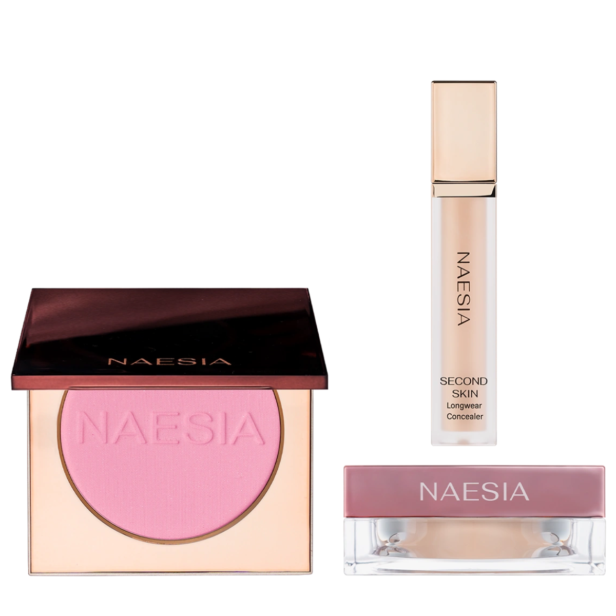 Set Second Skin Concealer, Pudra Pulbere Iluminatoare de Fixare Radiant si Fard de Obraz Mat cu Particule de Sclipici Blush Breeze