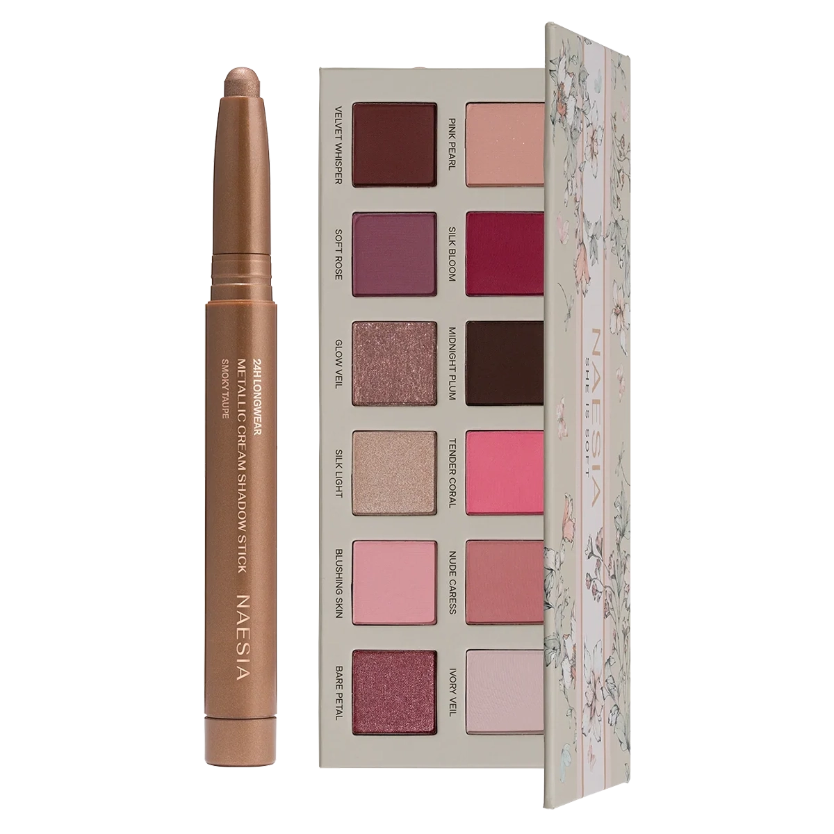 Set Fard de Pleoape Stick Longwear și Paletă 12 Farduri She Is Soft